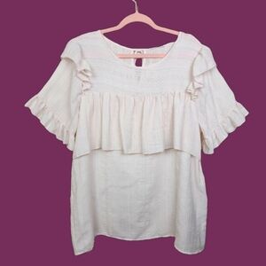 Gauze Cotton Babydoll Tiered Ruffle Short Sleeve Pink Blouse 1X Plus Size